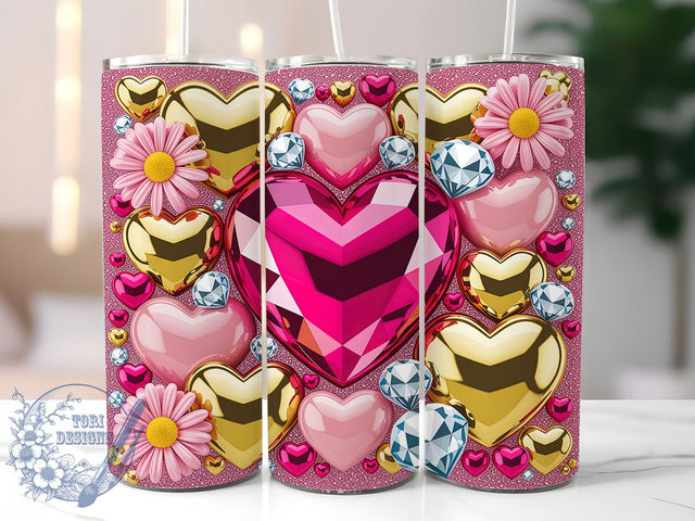 3D Sparkly Pink Heart Tumbler, Cute Valentine Wrap, Sparkly Hearts Cup, Romantic Sublimation Design, Valentine Gift Tumbler, Sweet Pink Heart Wrap, Adorable Love Cup Sublimation ToriDesigns 