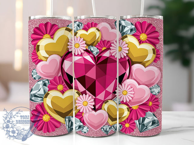 3D Sparkly Pink Heart Tumbler, Cute Valentine Wrap, Sparkly Hearts Cup, Romantic Sublimation Design, Valentine Gift Tumbler, Sweet Pink Heart Wrap, Adorable Love Cup Sublimation ToriDesigns 
