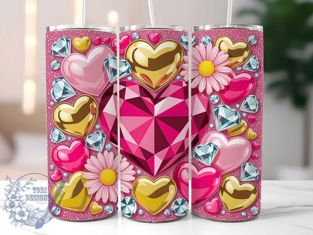3D Sparkly Pink Heart Tumbler, Cute Valentine Wrap, Sparkly Hearts Cup, Romantic Sublimation Design, Valentine Gift Tumbler, Sweet Pink Heart Wrap, Adorable Love Cup Sublimation ToriDesigns 