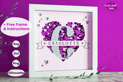 3D Split Monogram SVG A-Z Shadow Box, Monogram letters svg, Happy Valentines Day svg Custom name, Layered heart svg, Cricut projects 3D Paper CutLeafSvg 
