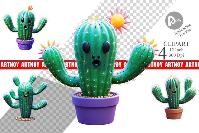 3D Spooky Cactus Clipart Sublimation artnoy 
