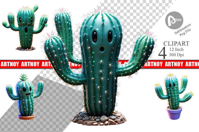 3D Spooky Cactus Clipart Sublimation artnoy 