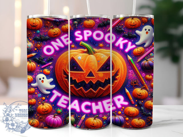 3D Spooky Season Halloween 20oz Skinny Tumbler, Spooky Teacher Tumbler Png, Straight & Tapered Tumbler Wrap, Instant Digital Download Sublimation ToriDesigns 