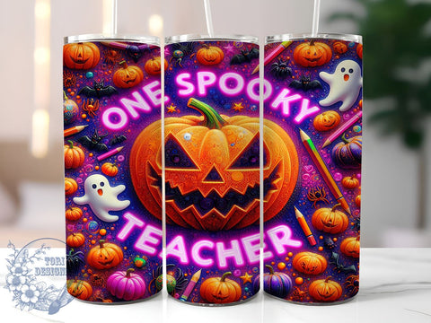 3D Spooky Season Halloween 20oz Skinny Tumbler, Spooky Teacher Tumbler Png, Straight & Tapered Tumbler Wrap, Instant Digital Download Sublimation ToriDesigns 