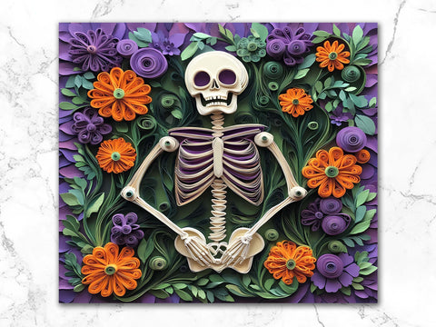 3D Spooky Skeleton 20oz Skinny Tumbler Wrap Sublimation Design. Sublimation CosmosFineArt 