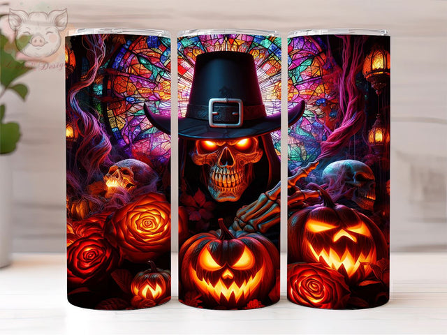 3D Spooky Skeleton 20oz Tumbler Png, Straight & Tapered Tumbler Png, Halloween Stained Glass Tumbler Png, Digital Download PNG Sublimation Lara' s Designs 