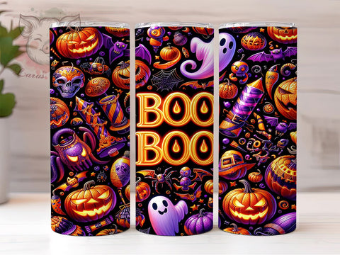 3D Spooky Vibes Tumbler Wrap Halloween Ghost Pumpkin Tumbler Wrap Sublimation Design PNG Inflated 20 oz Skinny Puff Halloween Tumbler Wrap Sublimation Lara' s Designs 