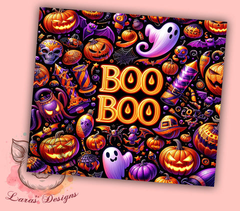 3D Spooky Vibes Tumbler Wrap Halloween Ghost Pumpkin Tumbler Wrap Sublimation Design PNG Inflated 20 oz Skinny Puff Halloween Tumbler Wrap Sublimation Lara' s Designs 