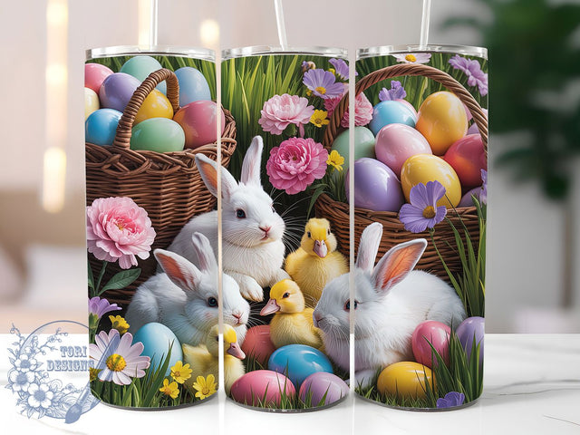 3D Spring Bunny and Chicks Tumbler, Cute Chicks Tumbler, Spring Floral Wrap, Whimsical Easter Wrap, Rustic Bunny Wrap, Sublimation Design, Trendy Gift Idea Sublimation ToriDesigns 