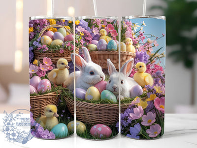 3D Spring Bunny and Chicks Tumbler, Cute Chicks Tumbler, Spring Floral Wrap, Whimsical Easter Wrap, Rustic Bunny Wrap, Sublimation Design, Trendy Gift Idea Sublimation ToriDesigns 
