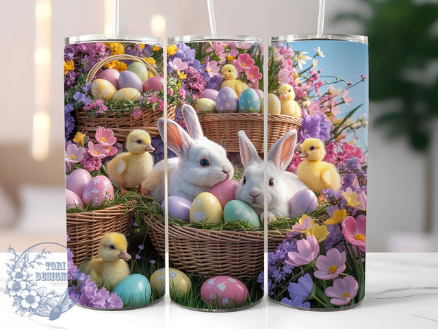 3D Spring Bunny and Chicks Tumbler, Cute Chicks Tumbler, Spring Floral Wrap, Whimsical Easter Wrap, Rustic Bunny Wrap, Sublimation Design, Trendy Gift Idea Sublimation ToriDesigns 
