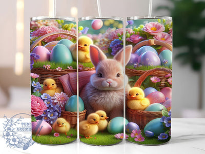 3D Spring Bunny and Chicks Tumbler, Cute Chicks Tumbler, Spring Floral Wrap, Whimsical Easter Wrap, Rustic Bunny Wrap, Sublimation Design, Trendy Gift Idea Sublimation ToriDesigns 