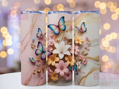 3D Spring Butterfly Tumbler, Spring Garden Tumbler, Stylish 20oz Wrap, Sublimation Design, Trendy Gift Idea, Floral Butterfly Wrap, Rustic Spring Tumbler Sublimation SvggirlplusArt 
