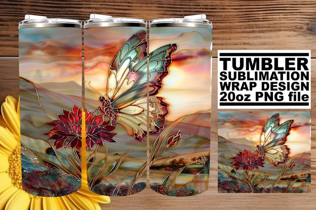 3D Spring Butterfly Tumbler Wrap Sublimation afrosvg 