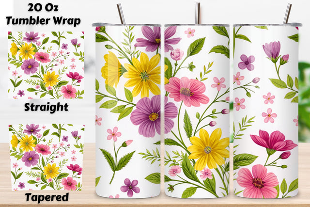 3D Spring Floral Burst Seamless Tumbler Wrap, Vibrant Wildflowers Design Sublimation FloridPrintables 