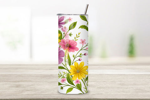 3D Spring Floral Burst Seamless Tumbler Wrap, Vibrant Wildflowers Design Sublimation FloridPrintables 