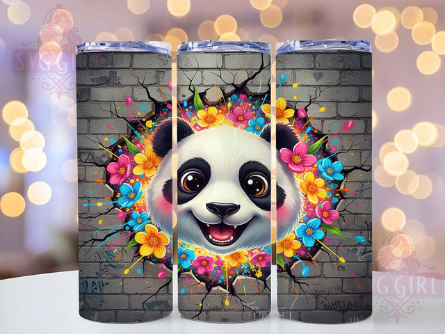 3D Spring Floral Panda Tumbler, Spring Floral Wrap, Cute Panda Design, Sublimation Cup, 20oz Skinny Tumbler, Adorable Animal Drinkware, Spring Panda Style Sublimation SvggirlplusArt 