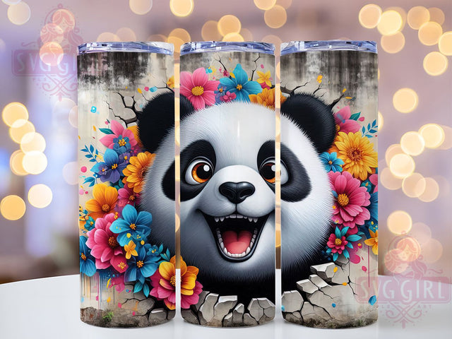 3D Spring Floral Panda Tumbler, Spring Floral Wrap, Cute Panda Design, Sublimation Cup, 20oz Skinny Tumbler, Adorable Animal Drinkware, Spring Panda Style Sublimation SvggirlplusArt 