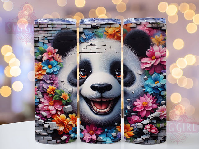 3D Spring Floral Panda Tumbler, Spring Floral Wrap, Cute Panda Design, Sublimation Cup, 20oz Skinny Tumbler, Adorable Animal Drinkware, Spring Panda Style Sublimation SvggirlplusArt 