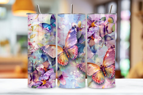 3D Spring Garden Butterfly Tumbler | Seamless Butterfly PNG Sublimation FloridPrintables 
