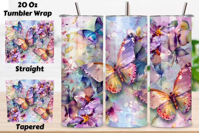3D Spring Garden Butterfly Tumbler | Seamless Butterfly PNG Sublimation FloridPrintables 