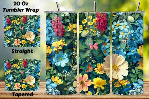 3D Spring Garden Tumbler Art, Floral Spring 3D Seamless PNG Sublimation FloridPrintables 