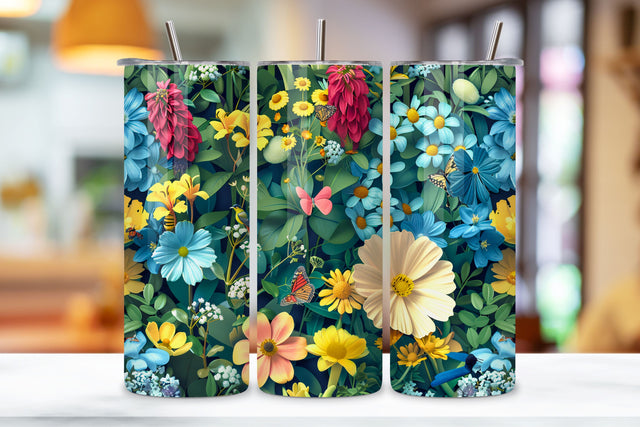 3D Spring Garden Tumbler Art, Floral Spring 3D Seamless PNG Sublimation FloridPrintables 
