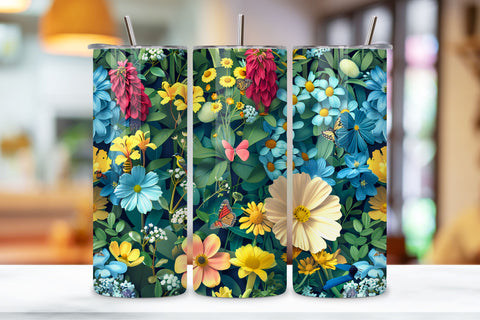 3D Spring Garden Tumbler Art, Floral Spring 3D Seamless PNG Sublimation FloridPrintables 