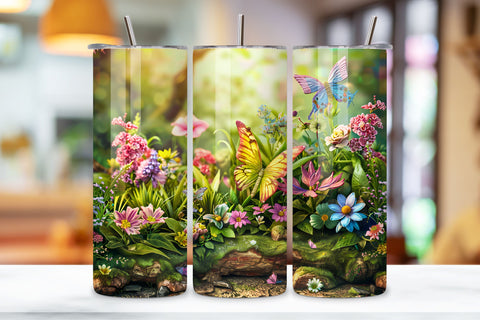 3D Spring Landscape Tumbler Sleeve, Wildflower Wonderland, Seamless Spring Wildflowers Field Watercolour 20 oz Skinny Tumbler Wrap For Sublimation | Spring Delicate Wildflowers Landscape Watercolour Sublimation FloridPrintables 