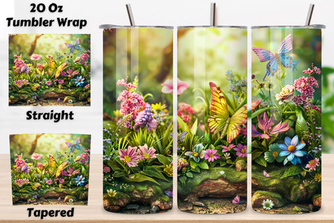 3D Spring Landscape Tumbler Sleeve, Wildflower Wonderland, Seamless Spring Wildflowers Field Watercolour 20 oz Skinny Tumbler Wrap For Sublimation | Spring Delicate Wildflowers Landscape Watercolour Sublimation FloridPrintables 