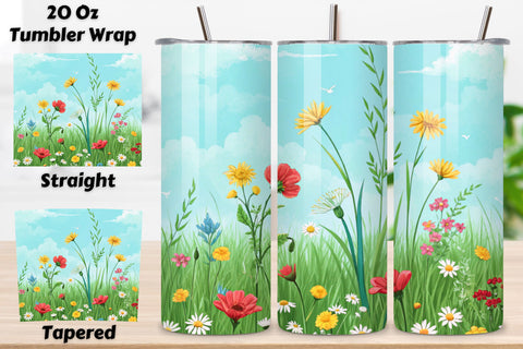 3D Spring Meadow Seamless Tumbler Wrap, Lush Greens and Wildflowers, seamless tumbler wrap, spring meadow design, lush green wrap, watercolor wildflower design, 20oz skinny tumbler, tapered tumbler wrap Sublimation FloridPrintables 