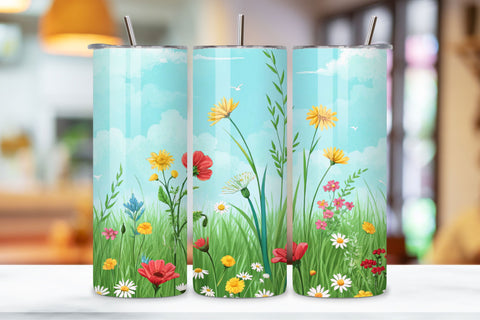 3D Spring Meadow Seamless Tumbler Wrap, Lush Greens and Wildflowers, seamless tumbler wrap, spring meadow design, lush green wrap, watercolor wildflower design, 20oz skinny tumbler, tapered tumbler wrap Sublimation FloridPrintables 