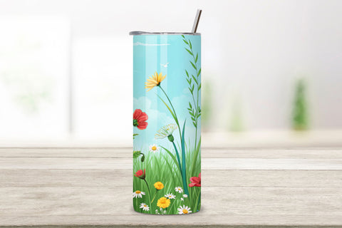 3D Spring Meadow Seamless Tumbler Wrap, Lush Greens and Wildflowers, seamless tumbler wrap, spring meadow design, lush green wrap, watercolor wildflower design, 20oz skinny tumbler, tapered tumbler wrap Sublimation FloridPrintables 