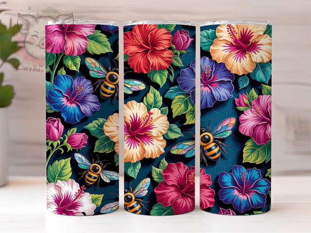 3D Spring Nature Bee 20oz Tumbler, Bees Theme, Nature Tumbler, 20oz Wrap, Sublimation Design, Spring Style, PNG File Sublimation Lara' s Designs 
