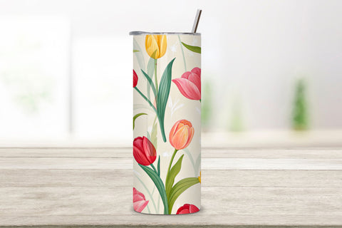 3D Spring Tulip Garden Seamless Tumbler Wrap, Bright and Cheerful Design, seamless tumbler wrap, spring tulip design, bright garden wrap, watercolor cheerful design, 20oz skinny tumbler, tapered tumbler wrap Sublimation FloridPrintables 