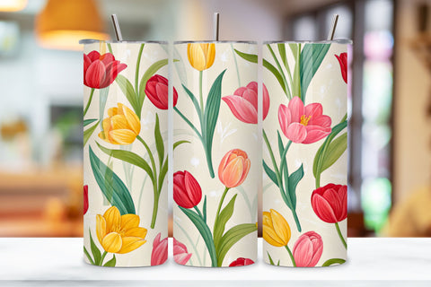 3D Spring Tulip Garden Seamless Tumbler Wrap, Bright and Cheerful Design, seamless tumbler wrap, spring tulip design, bright garden wrap, watercolor cheerful design, 20oz skinny tumbler, tapered tumbler wrap Sublimation FloridPrintables 