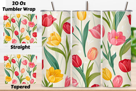 3D Spring Tulip Garden Seamless Tumbler Wrap, Bright and Cheerful Design, seamless tumbler wrap, spring tulip design, bright garden wrap, watercolor cheerful design, 20oz skinny tumbler, tapered tumbler wrap Sublimation FloridPrintables 