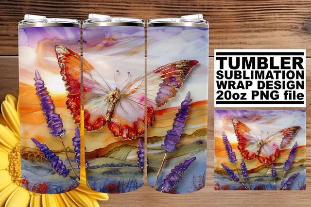 3D Spring Tumbler Butterfly Wrap Sublimation afrosvg 