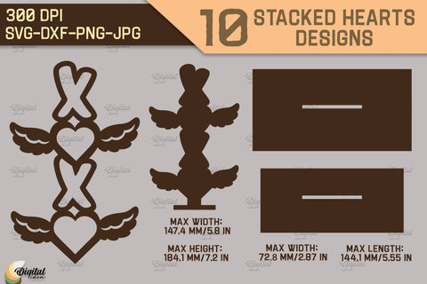 3D Stacked Hearts Bundle. Valentine's Layered Laser Cut SVG Evgenyia Guschina 