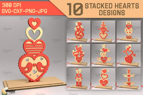 3D Stacked Hearts Bundle. Valentine's Layered Laser Cut SVG Evgenyia Guschina 