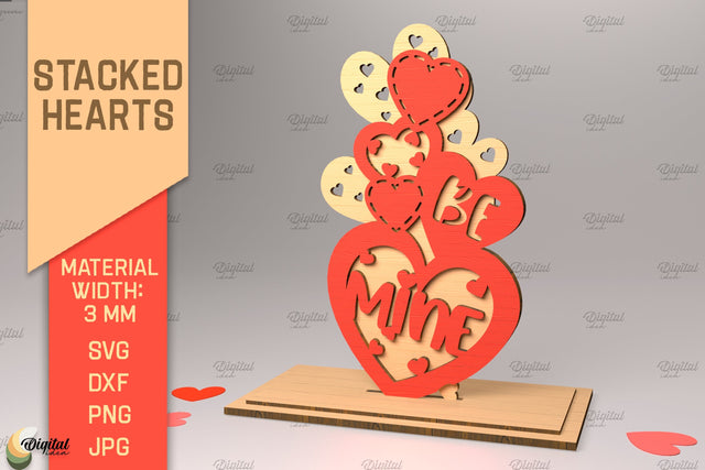 3D Stacked Hearts. Valentine's Layered Laser Cut SVG Evgenyia Guschina 