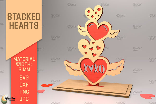 3D Stacked Hearts. Valentine's Layered Laser Cut SVG Evgenyia Guschina 