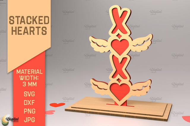 3D Stacked Hearts. Valentine's Layered Laser Cut SVG Evgenyia Guschina 