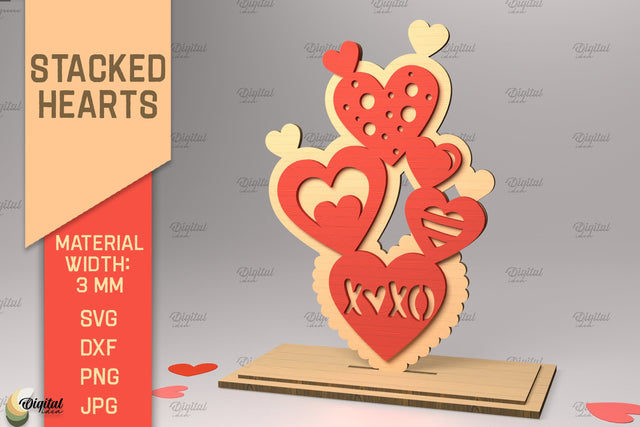 3D Stacked Hearts. Valentine's Layered Laser Cut SVG Evgenyia Guschina 