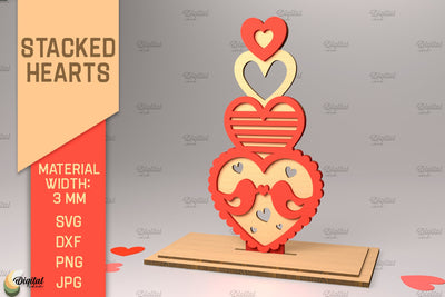 3D Stacked Hearts. Valentine's Layered Laser Cut SVG Evgenyia Guschina 
