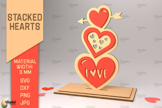 3D Stacked Hearts. Valentine's Layered Laser Cut SVG Evgenyia Guschina 