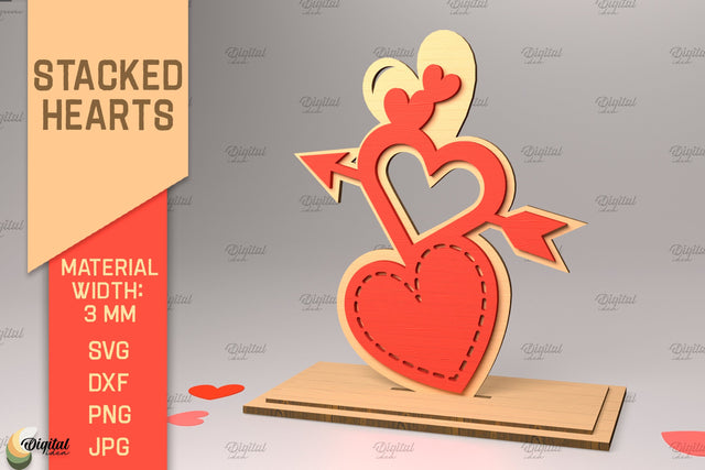 3D Stacked Hearts. Valentine's Layered Laser Cut SVG Evgenyia Guschina 