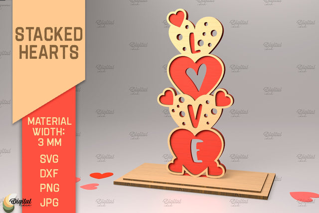 3D Stacked Hearts. Valentine's Layered Laser Cut SVG Evgenyia Guschina 