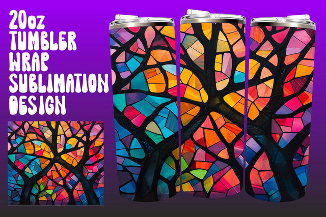 3D Stained Glass Tree Tumbler Wrap 20oz Art PNG Sublimation afrosvg 