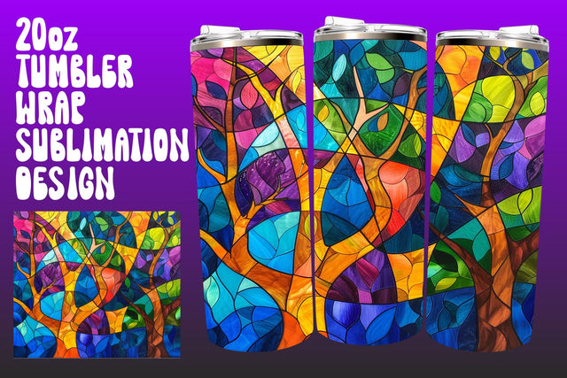 3D Stained Glass Tree Tumbler Wrap 20oz PNG Sublimation afrosvg 